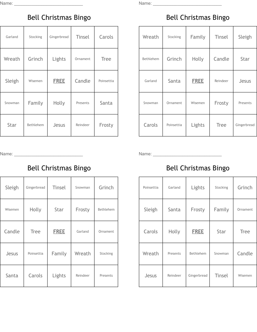 Bell Christmas Bingo