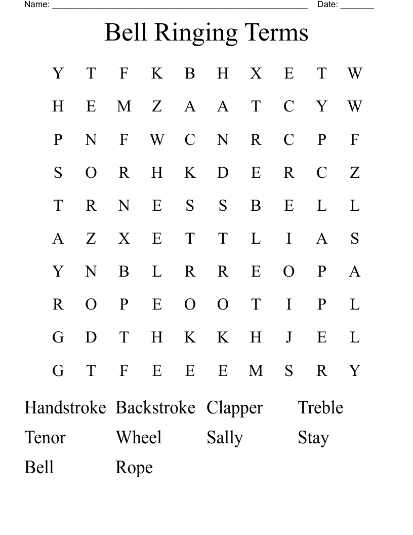 Bell Ringing Terms Word Search