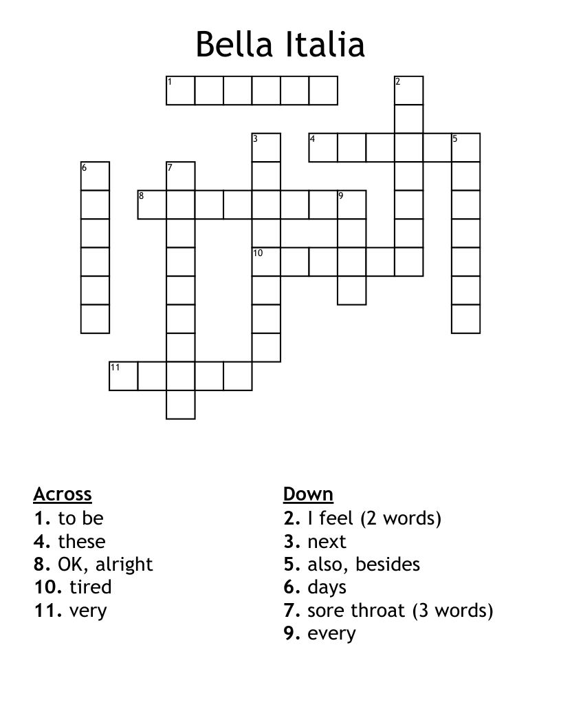 Bella Italia Crossword