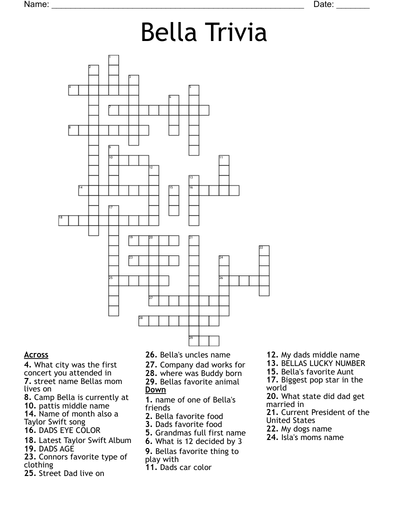 Bella Trivia Crossword