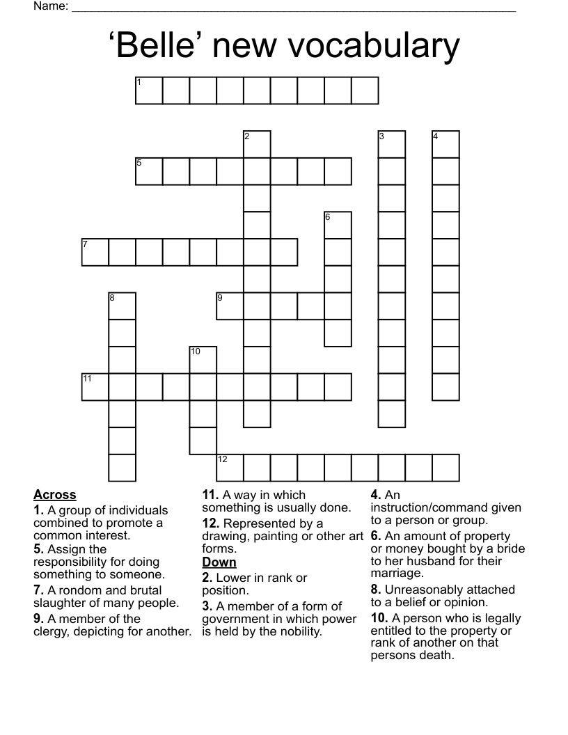 ‘Belle’ new vocabulary Crossword