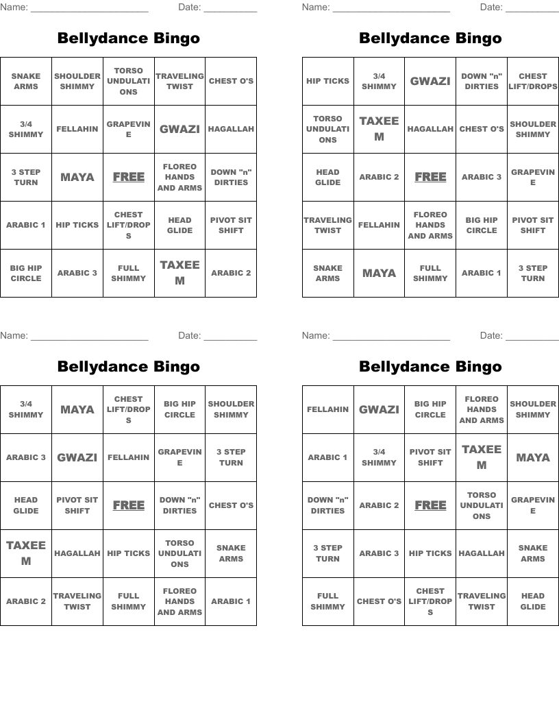 Bellydance Bingo