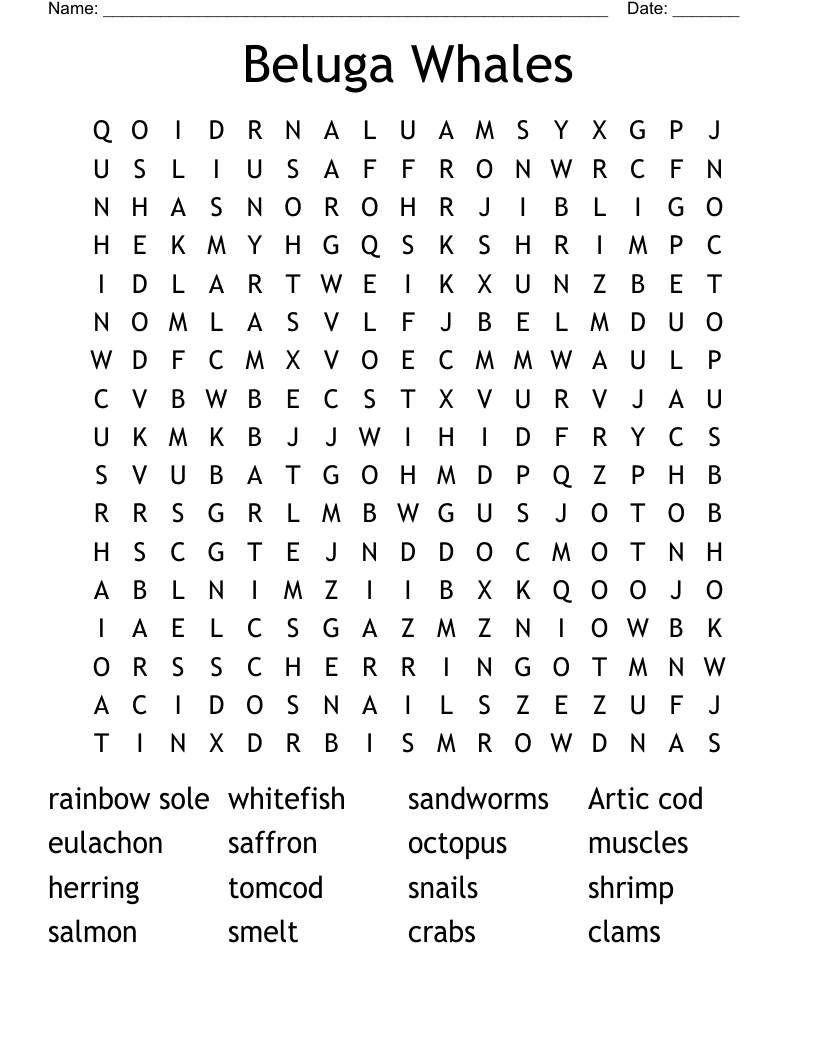 Beluga Whales Word Search