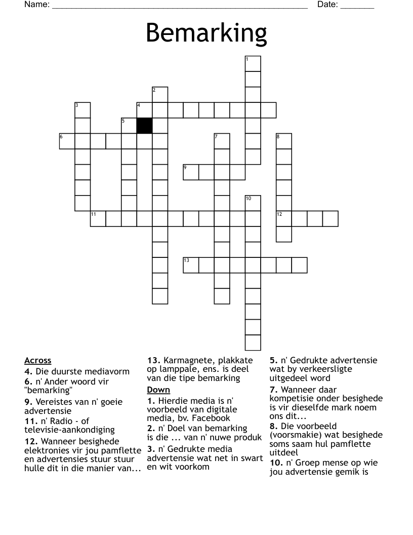 Bemarking Crossword