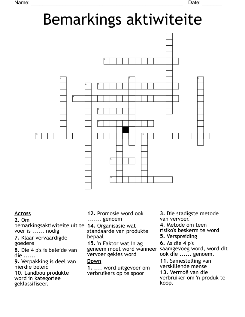 Bemarkings aktiwiteite Crossword