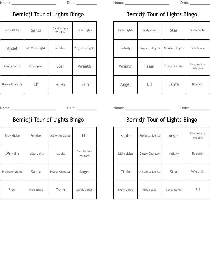 Bemidji Tour of Lights Bingo