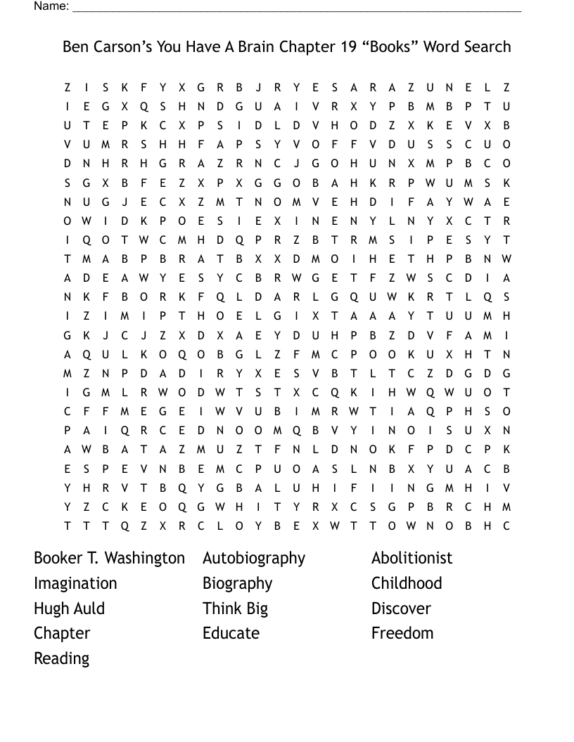 Ben Carson’s You Have A Brain Chapter 19 “Books”  Word Search