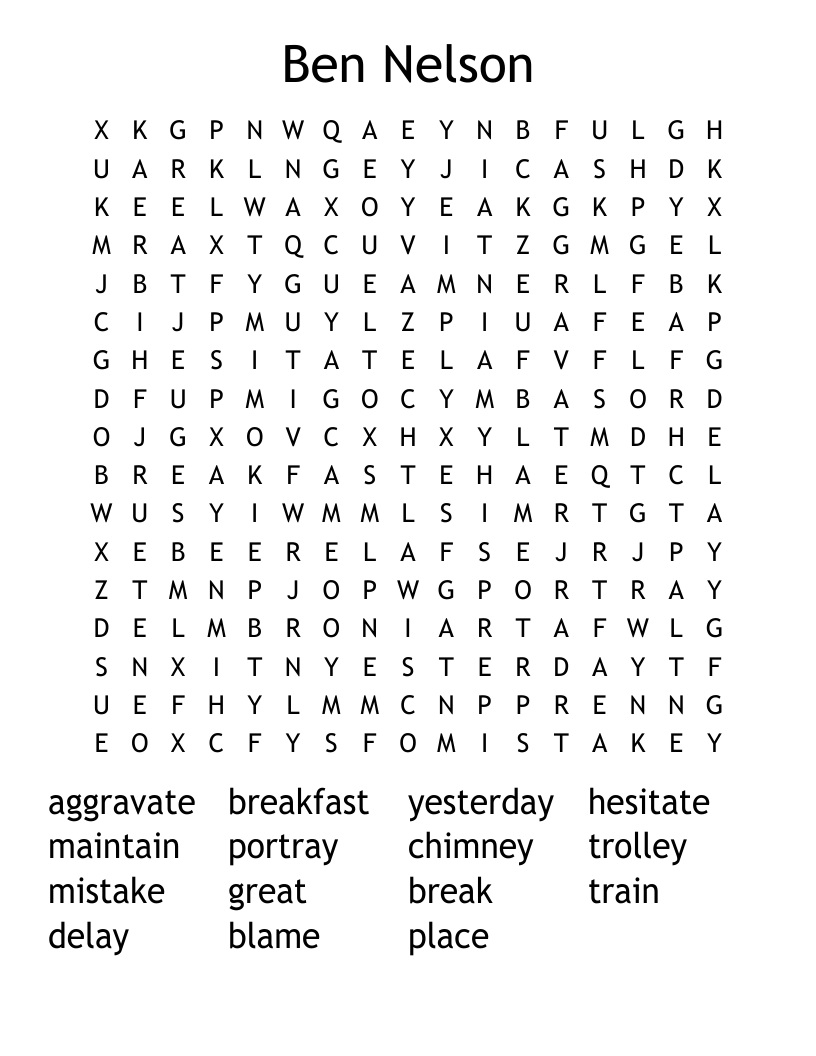 Ben Nelson Word Search