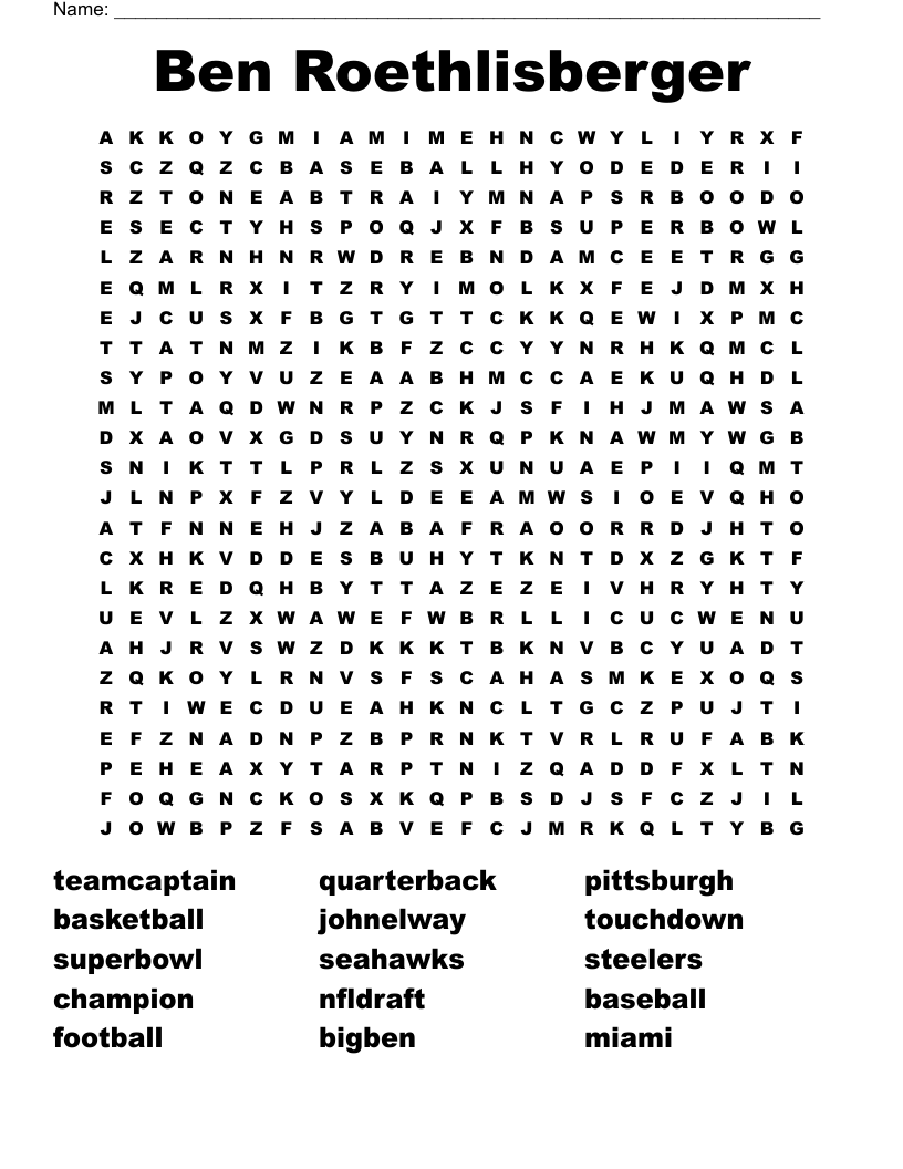 Ben Roethlisberger Word Search