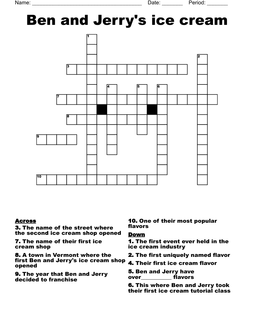 Ben and Jerry's ice cream Crossword