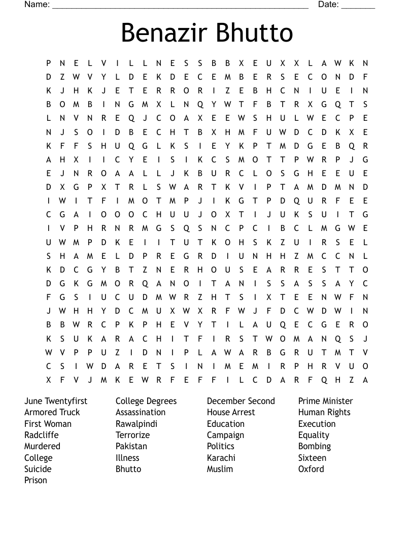 Benazir Bhutto Word Search