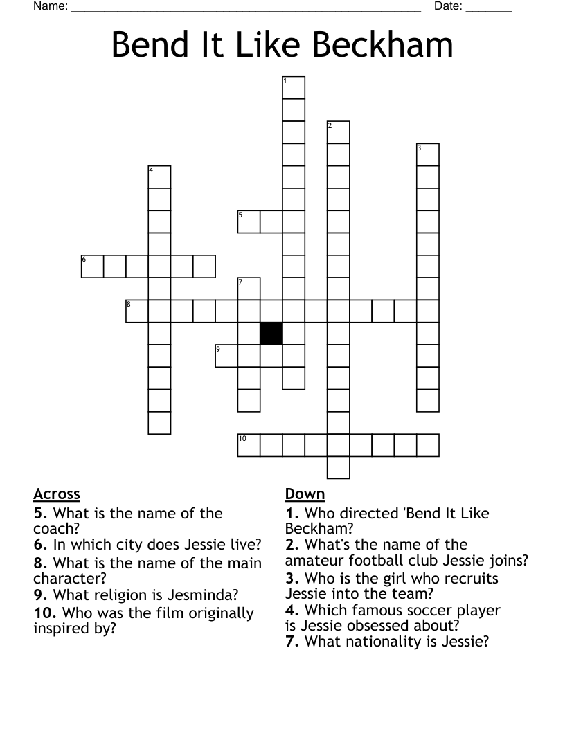 Bend It Like Beckham Crossword