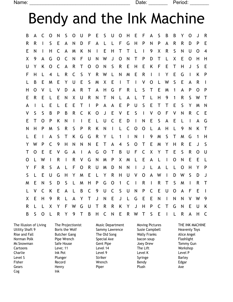Bendy and the Ink Machine Word Search