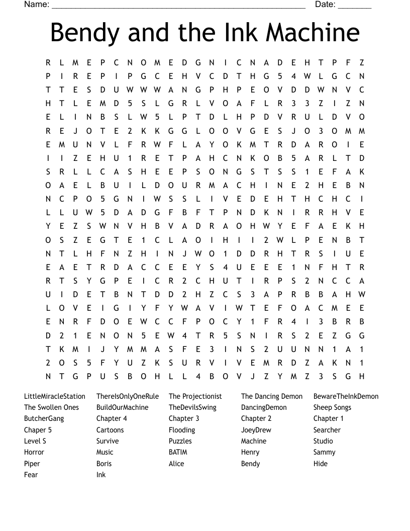 Bendy and the Ink Machine Word Search