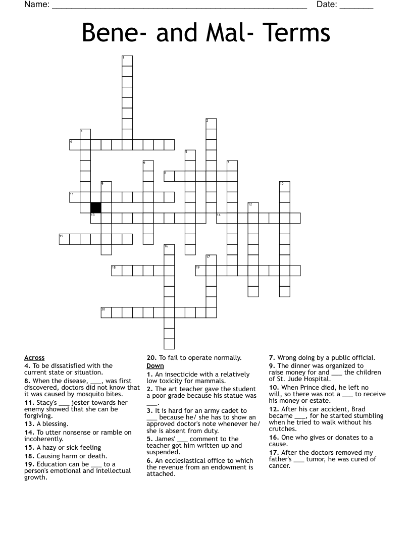 Bene- and Mal- Terms Crossword