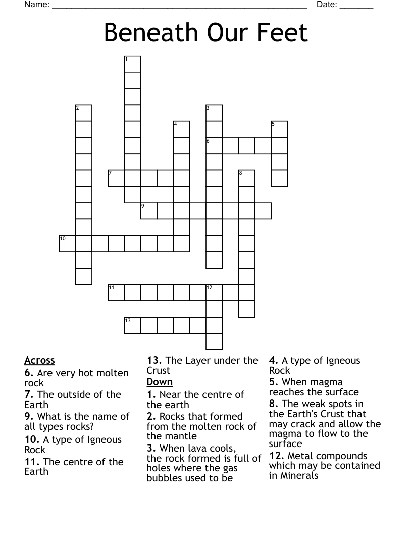 Beneath Our Feet Crossword