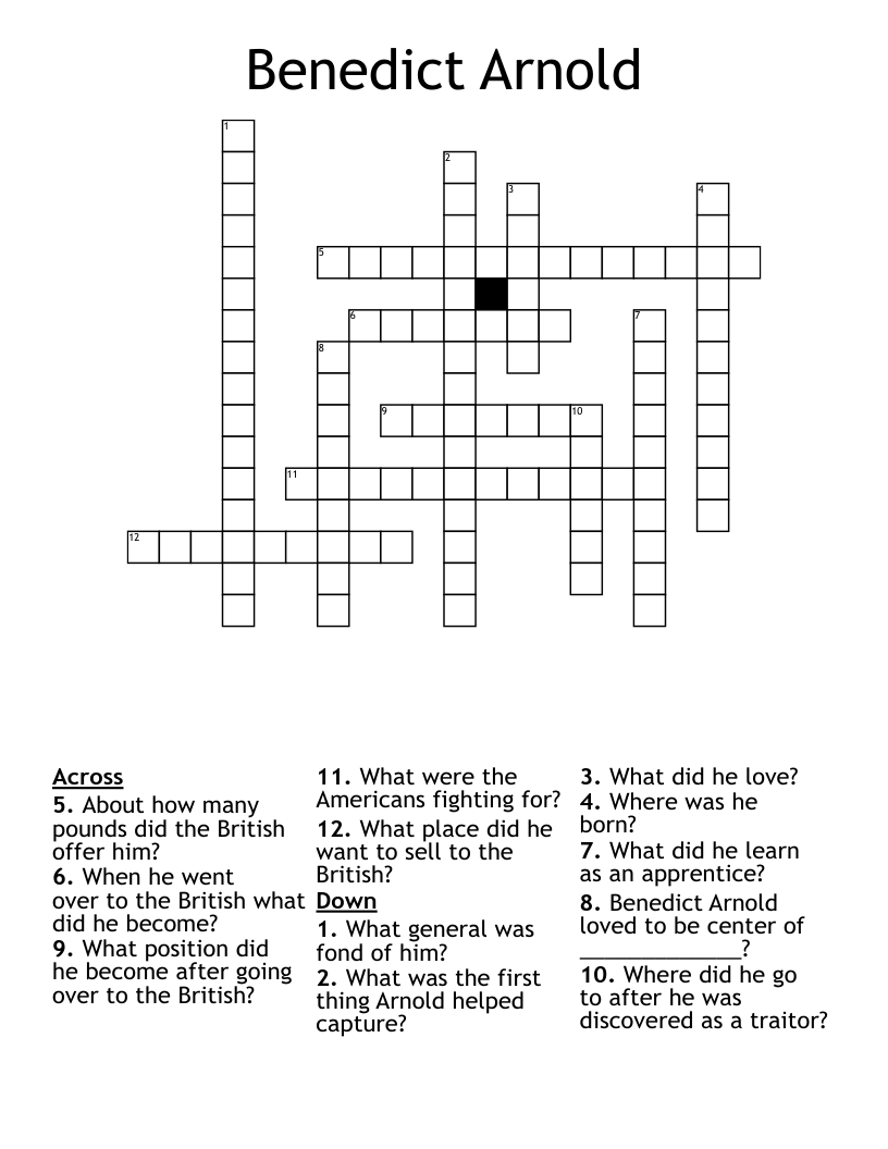 Benedict Arnold Crossword