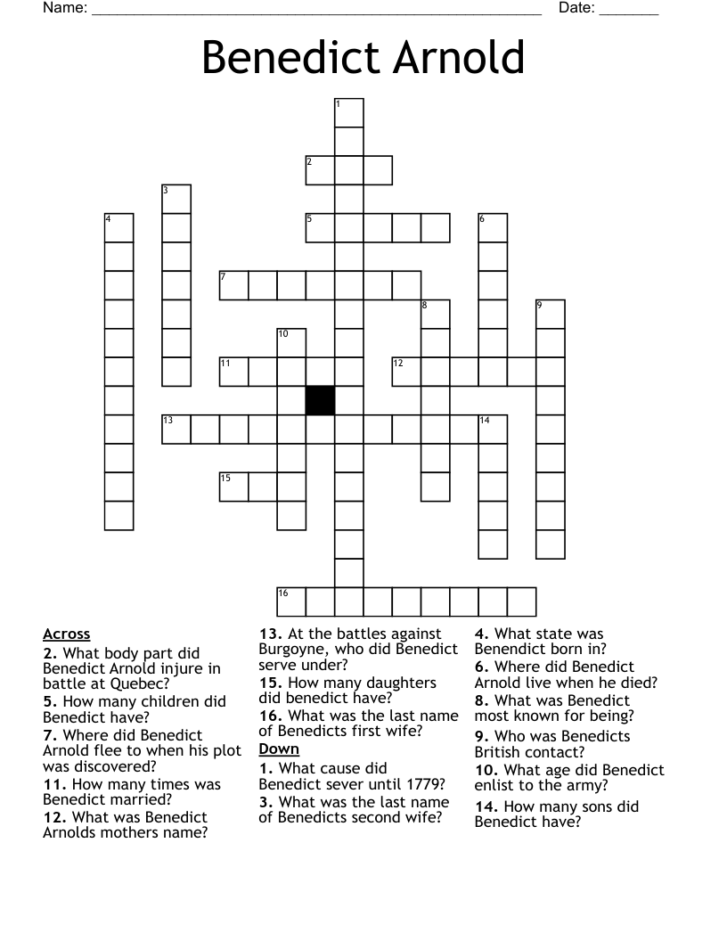 Benedict Arnold Crossword