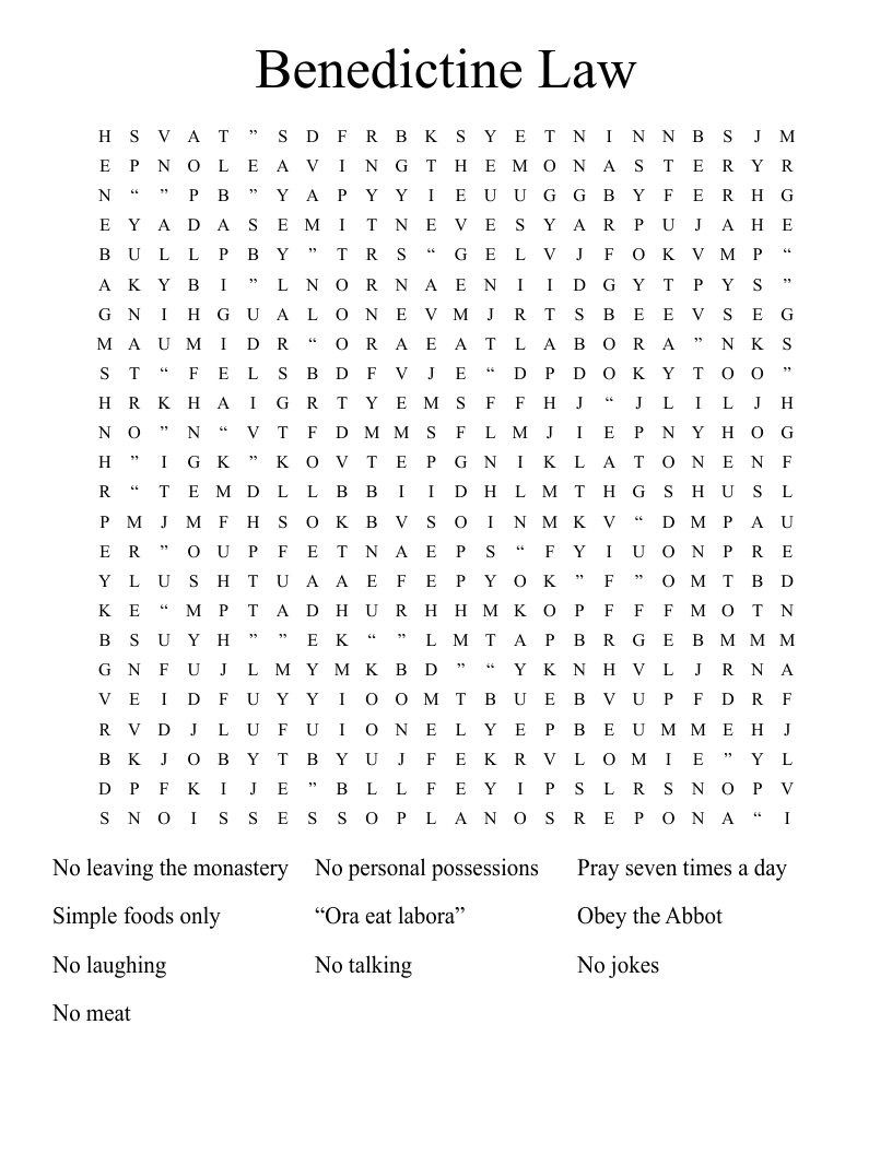 Benedictine Law Word Search