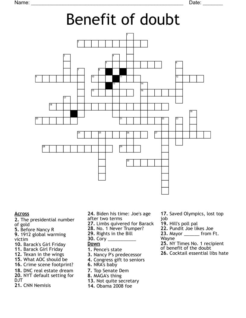 Benefit of doubt Crossword