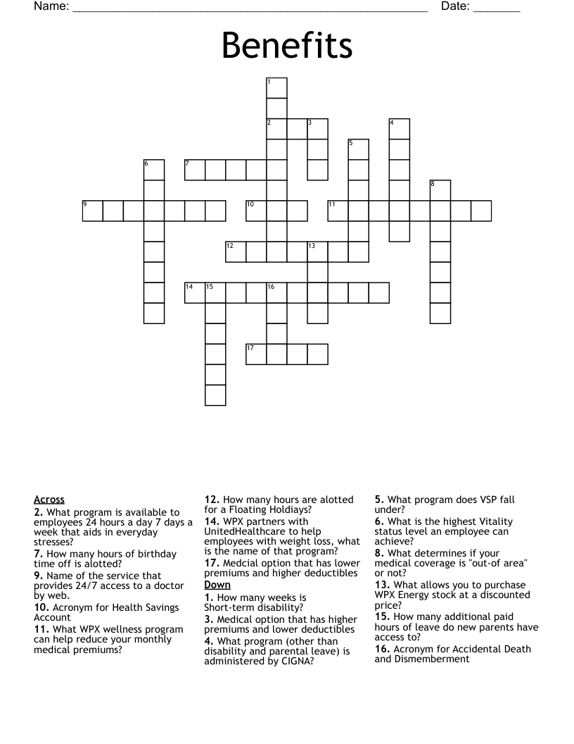 Benefits Crossword