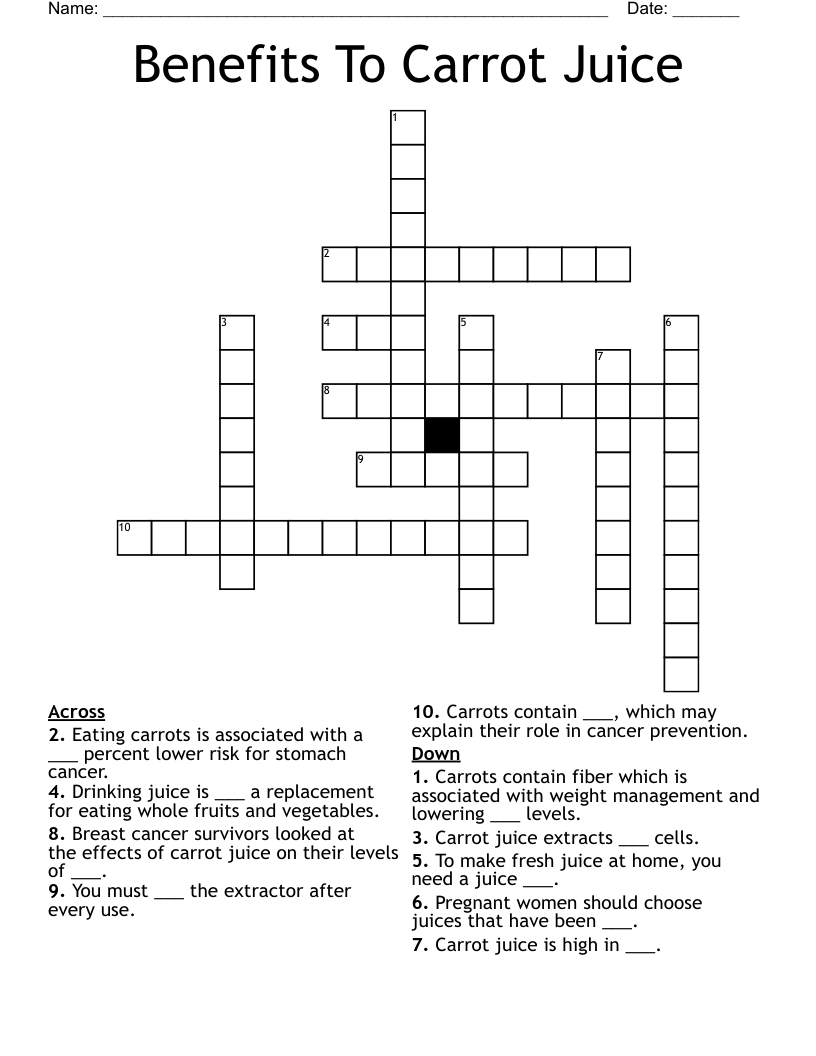Benefits To Carrot Juice Crossword