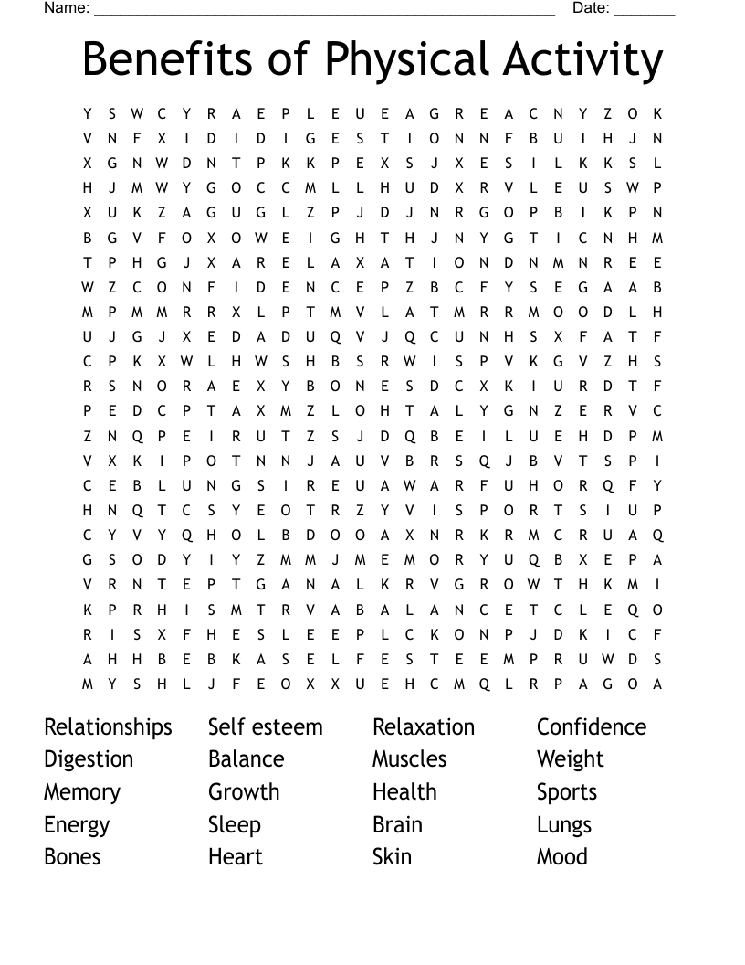 Benefits of Physical Activity Word Search