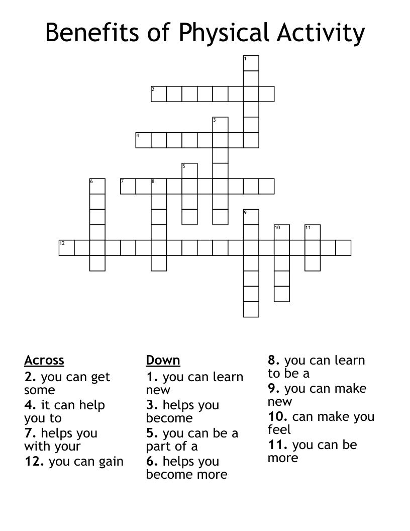 Benefits of Physical Activity Crossword
