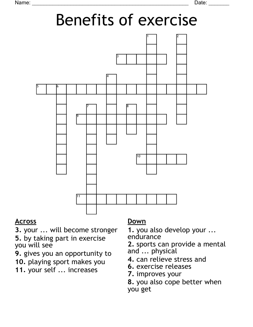 Benefits of exercise  Crossword