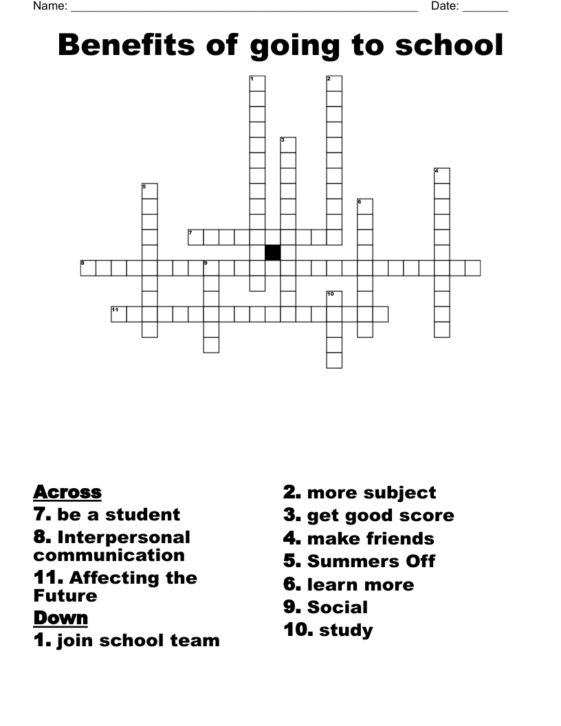 Benefits of going to school Crossword