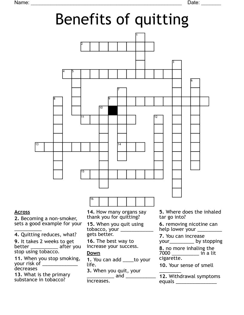 Benefits of quitting Crossword