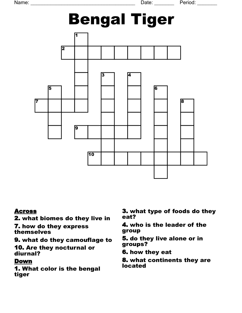 Bengal Tiger Crossword