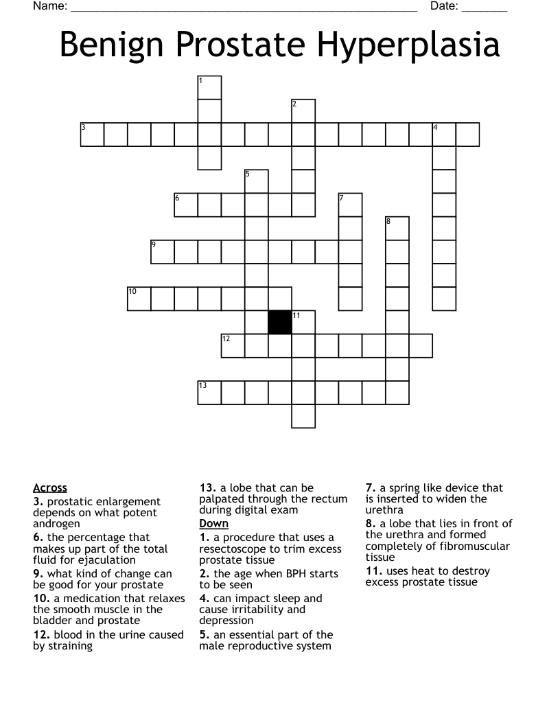 Benign Prostate Hyperplasia Crossword