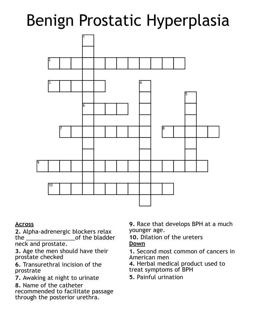 Benign Prostatic Hyperplasia Crossword