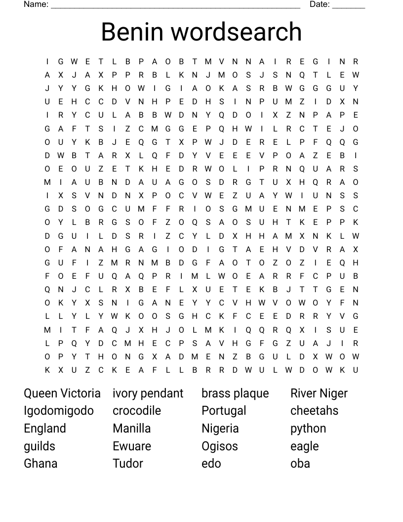Benin wordsearch