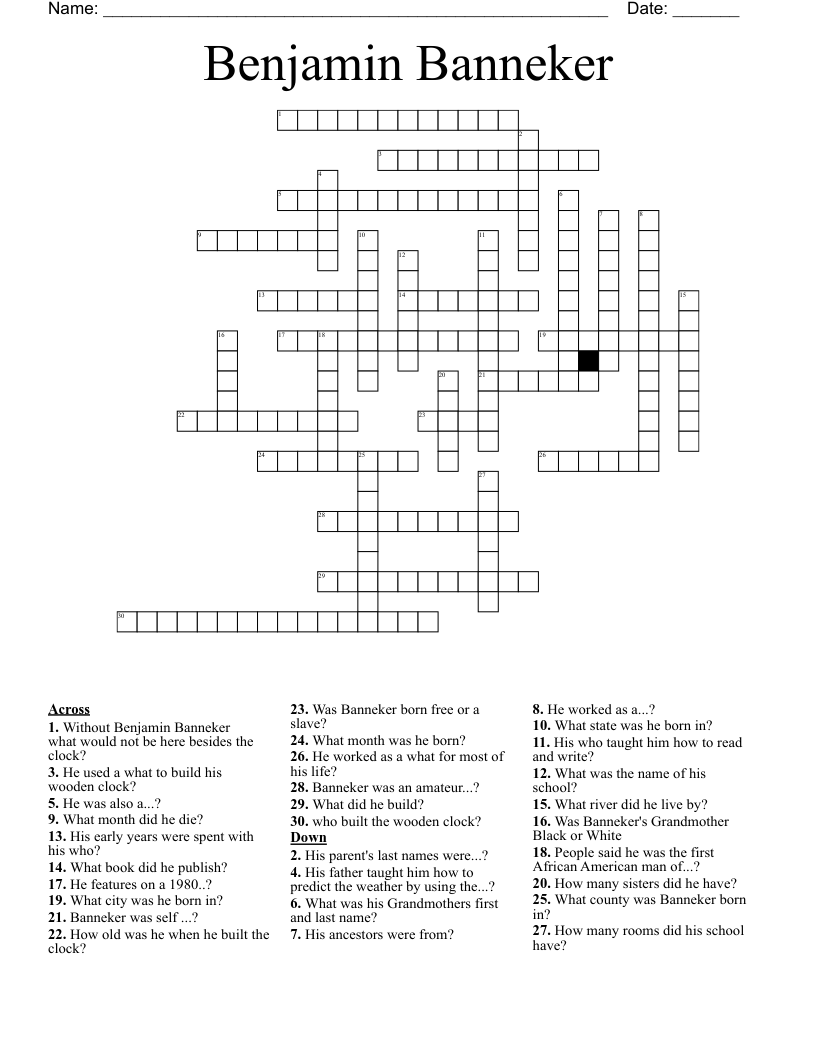 Benjamin Banneker Crossword