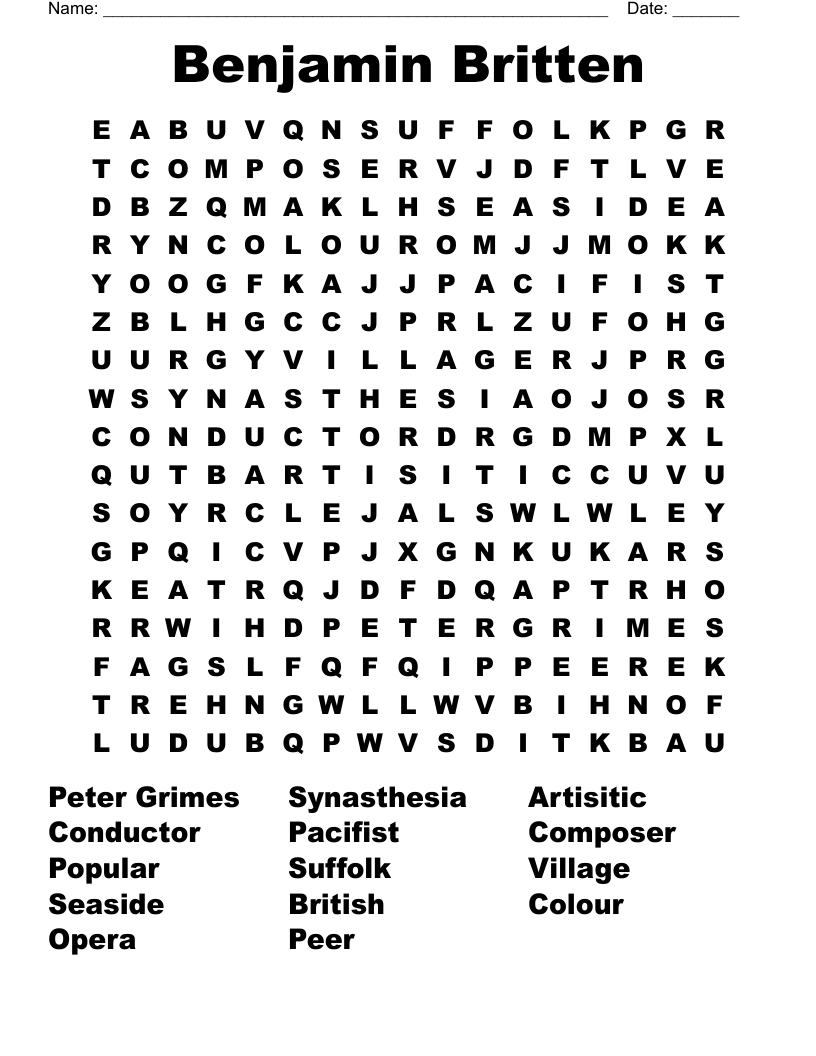 Benjamin Britten Word Search