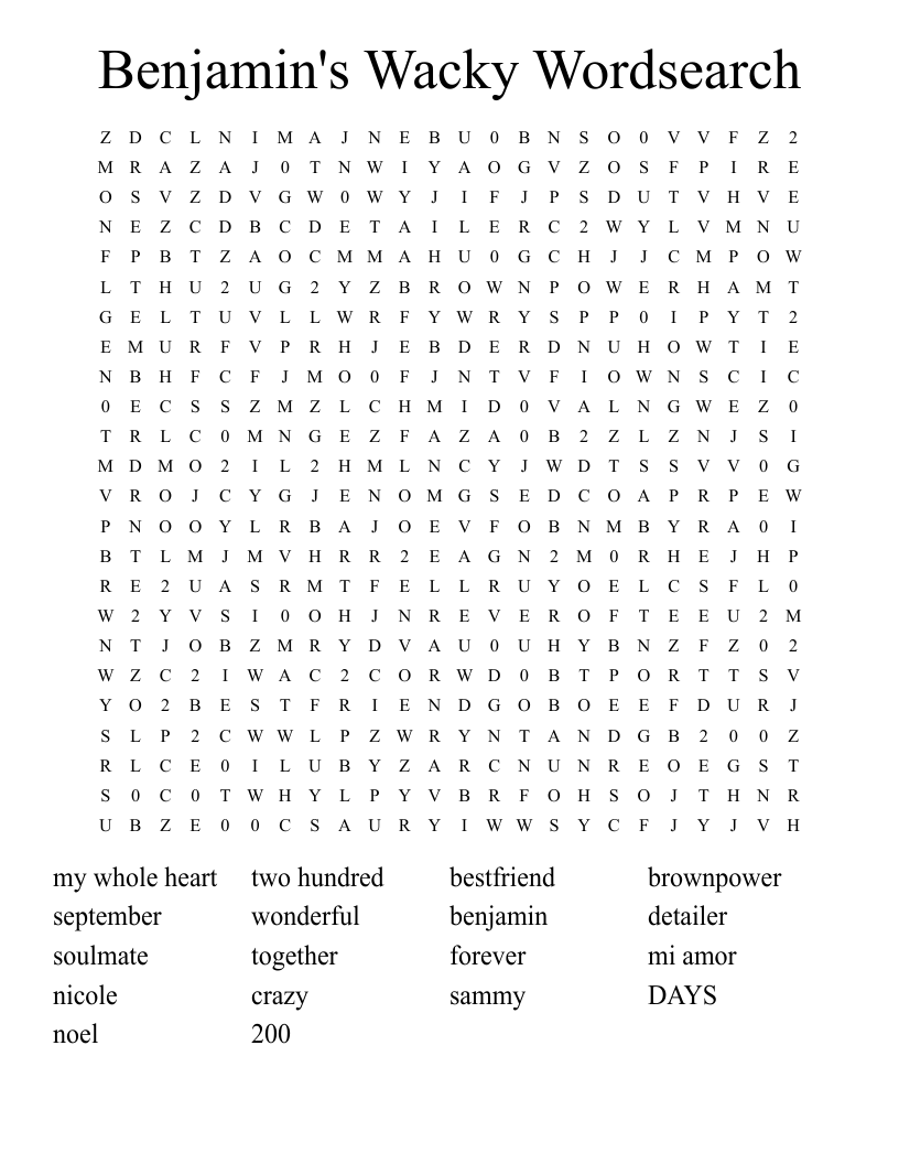 Benjamin's Wacky Wordsearch
