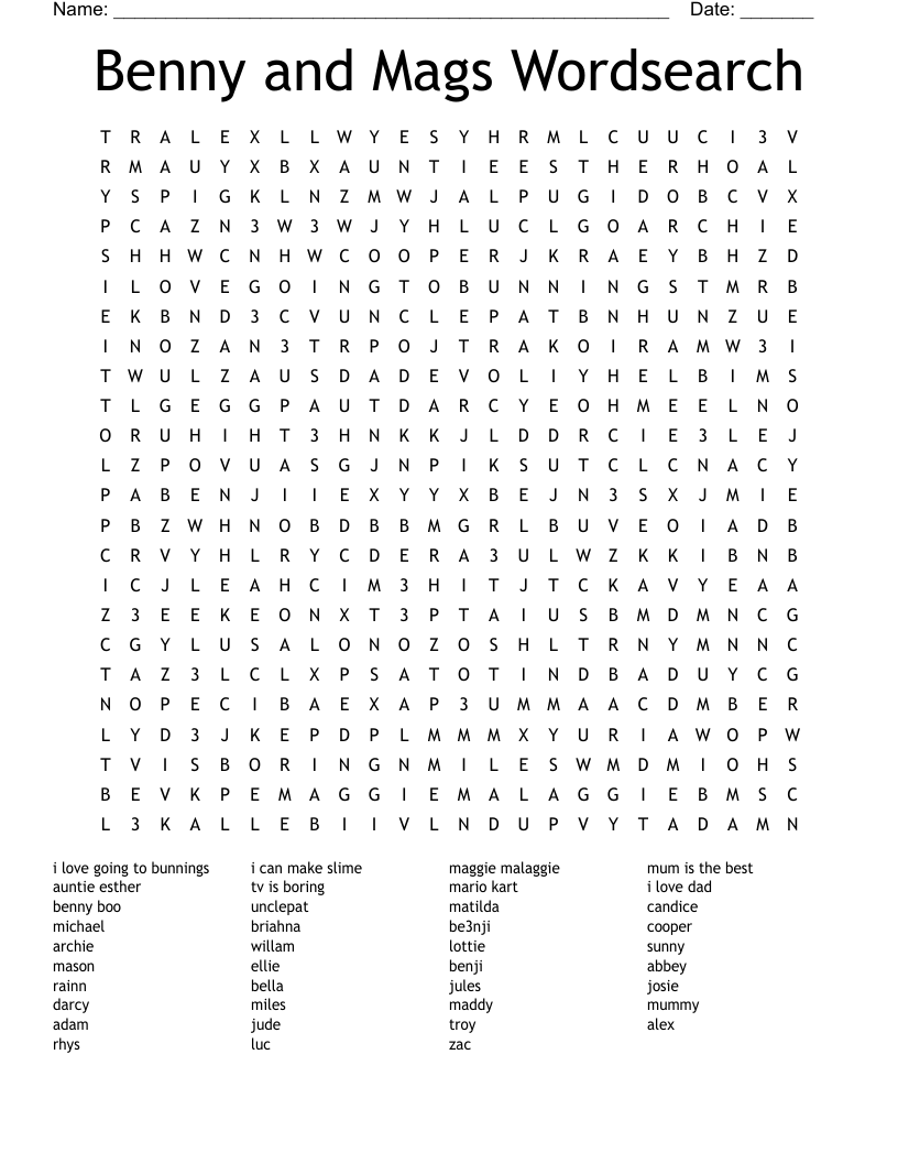 Benny and Mags Wordsearch