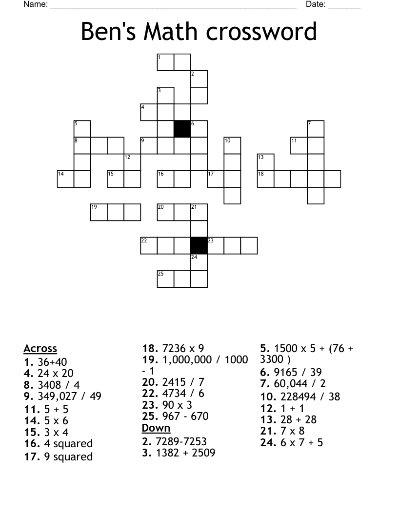 Ben's Math crossword