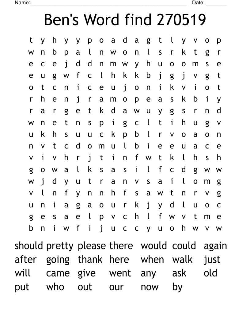 Ben's Word find 270519 Word Search
