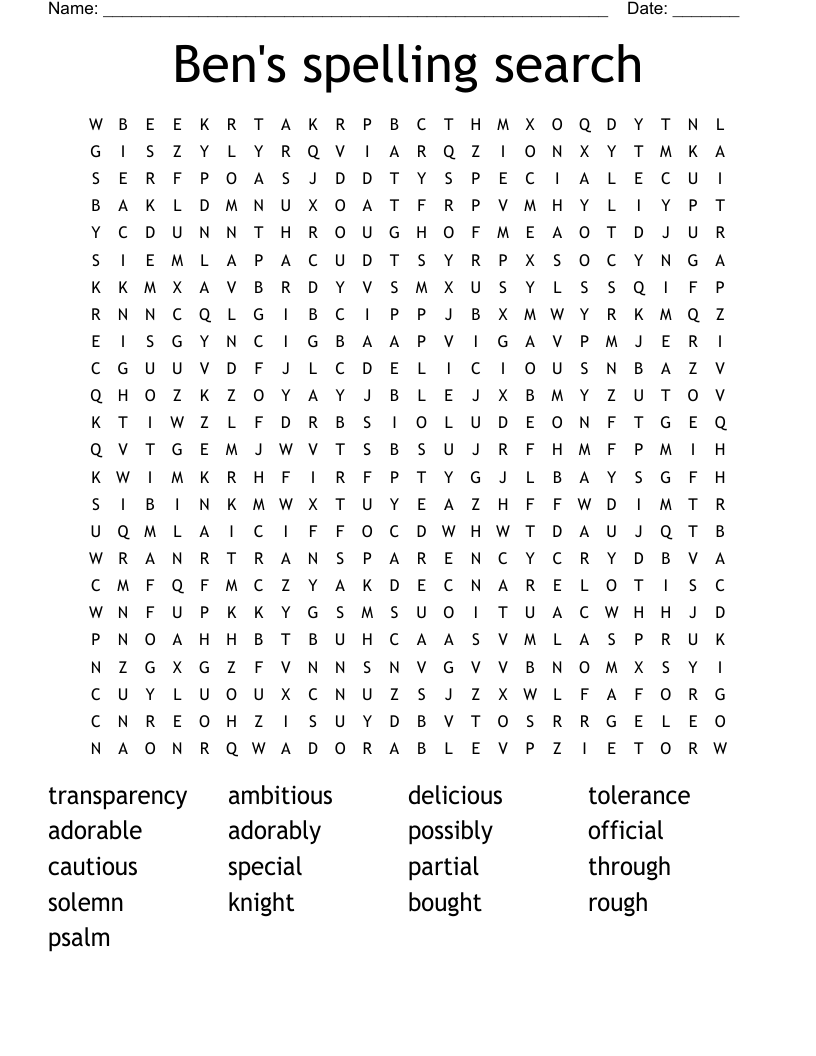 Ben's spelling search Word Search