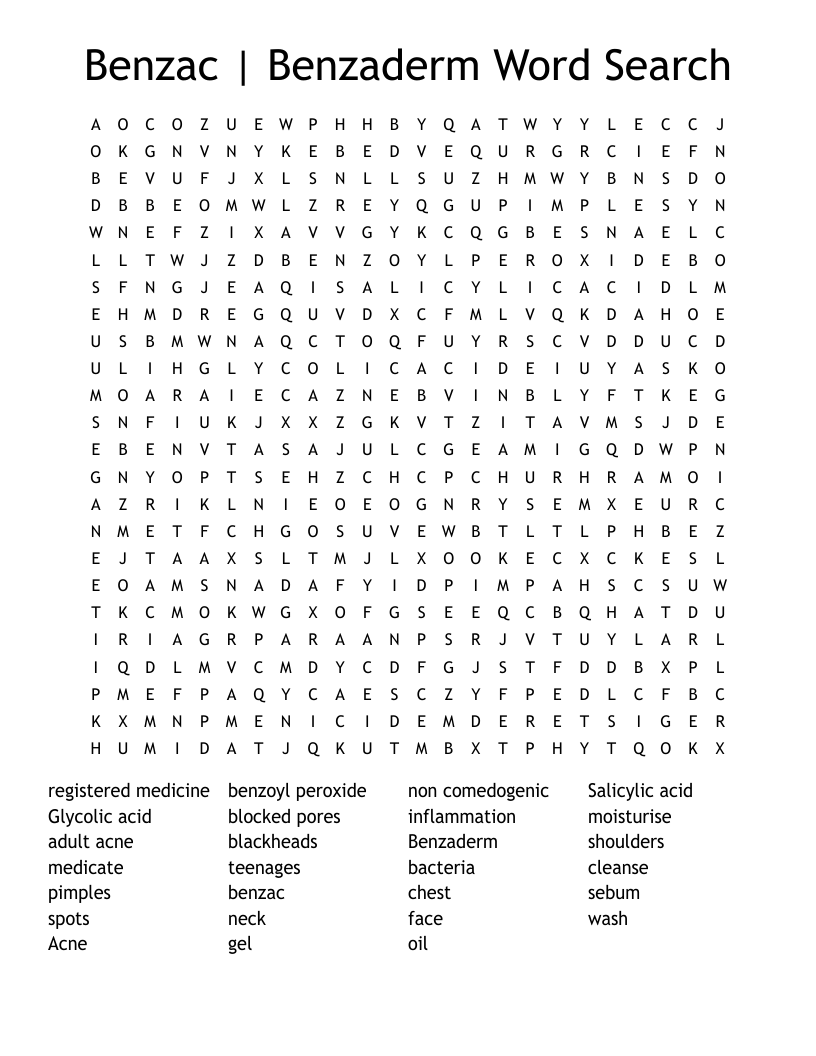 Benzac | Benzaderm Word Search
