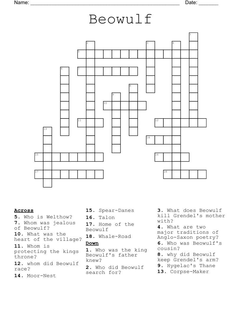Beowulf Crossword