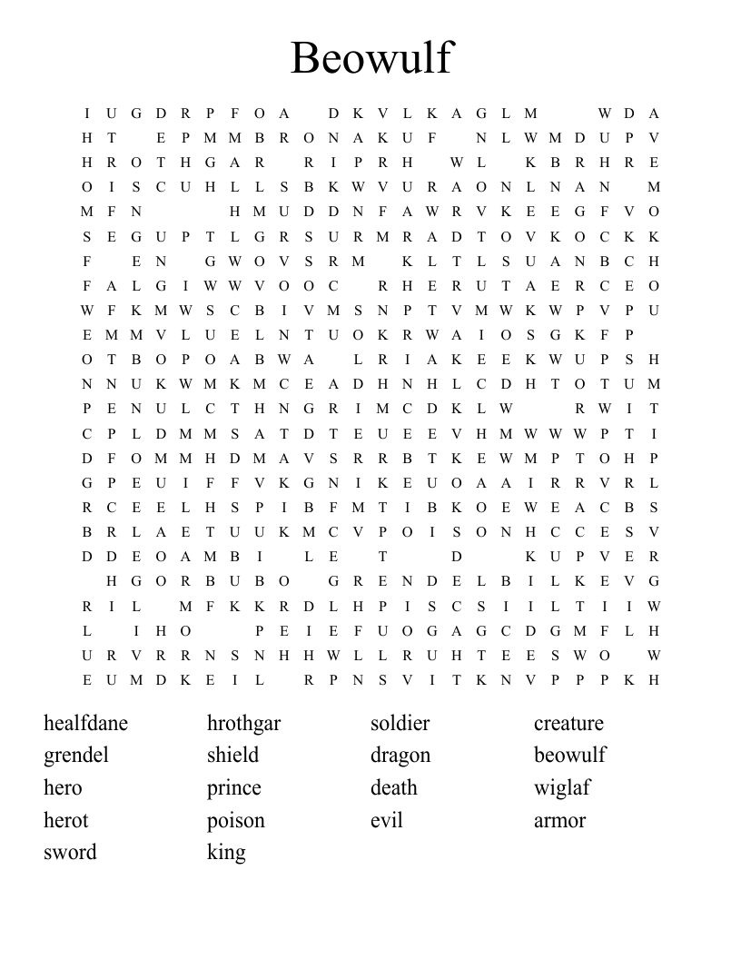 Beowulf Word Search