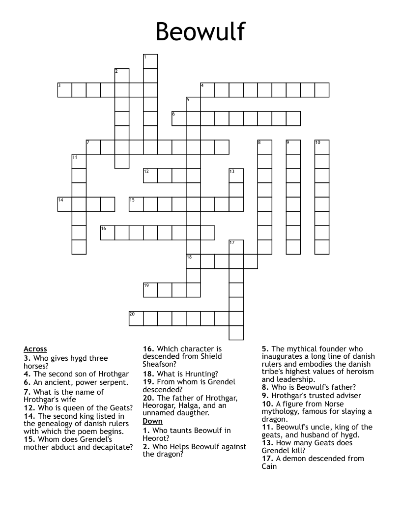 Beowulf Crossword
