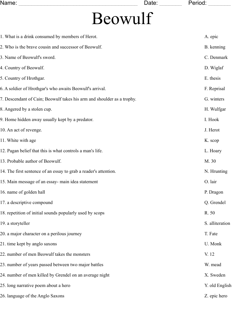Beowulf Worksheet