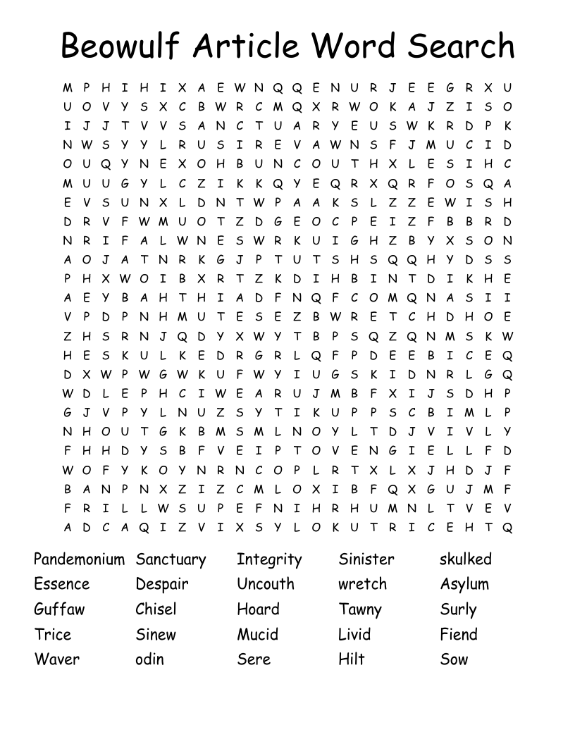 Beowulf Article Word Search