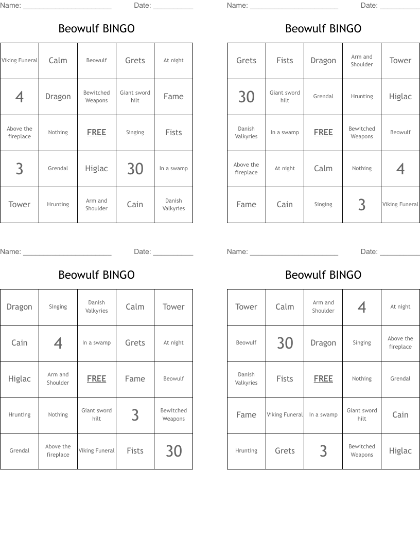Beowulf BINGO