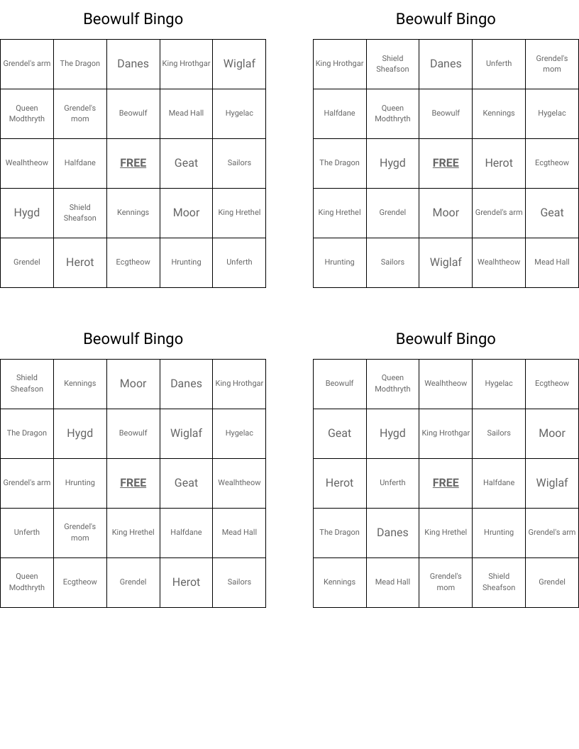 Beowulf Bingo